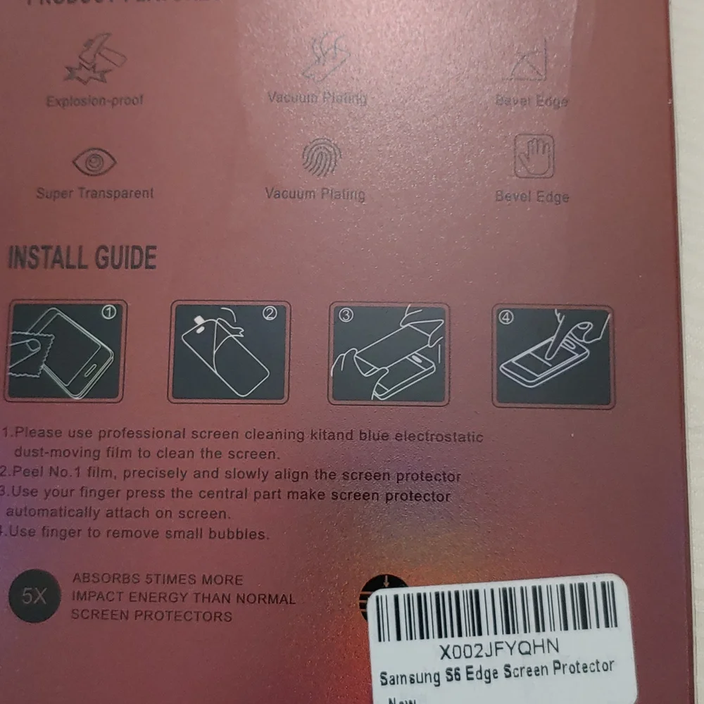 Tempered Glass Screen Protector Samsung S6 Edge, NWB